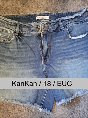 KanCan Medium Blue High-Rise Distressed Denim Shorts
